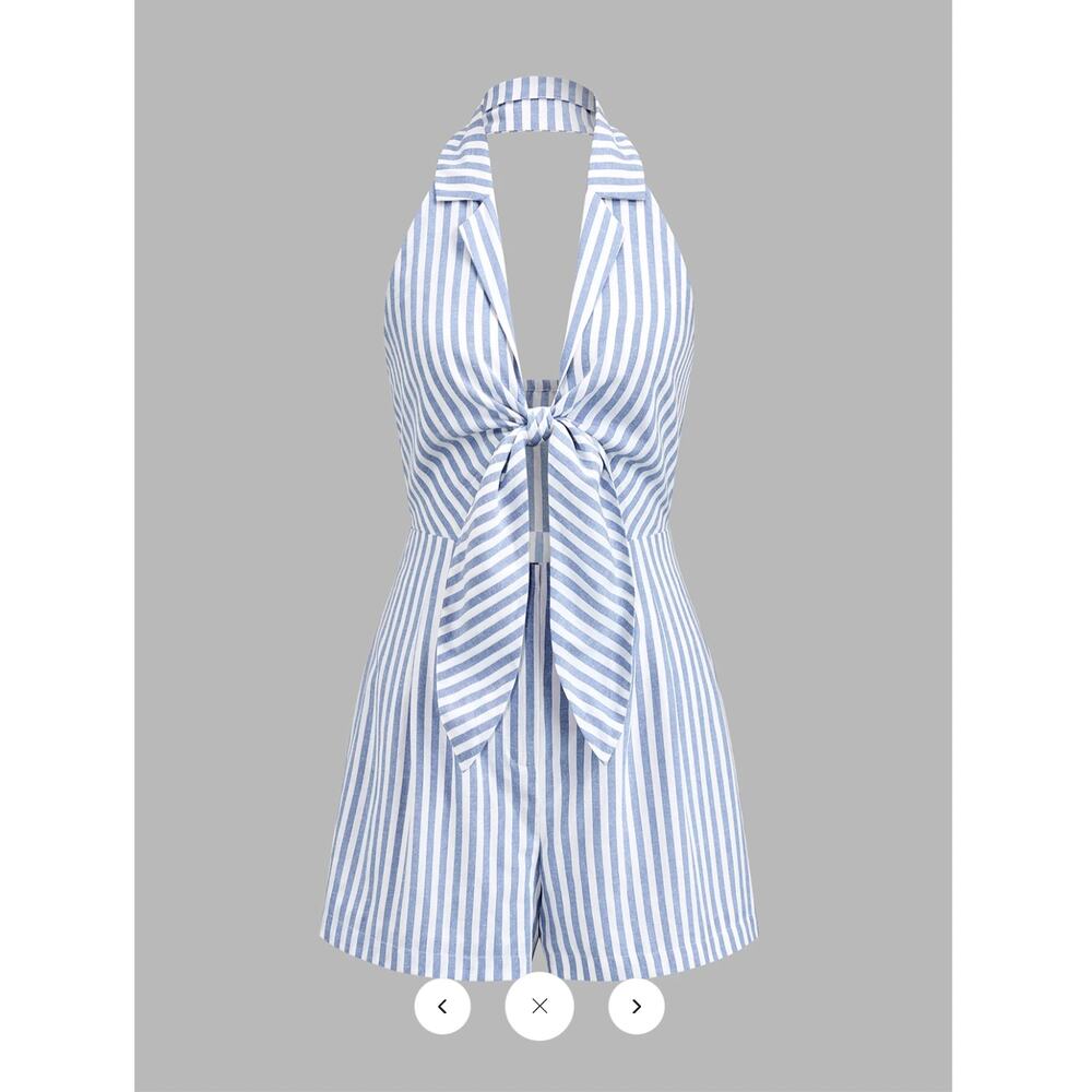 NWT Commense Halter Tie Front Striped Romper Sz M - Picture 2 of 5